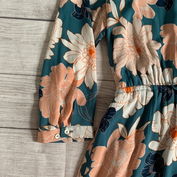 DR2 Nordstrom Rack Women’s Aqua Blue Floral Dress Drawstring Waist with Pockets - Picture 6 of 9